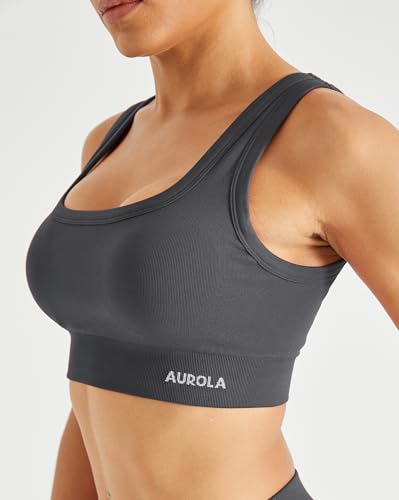 Image of AUROLA Power Womens Square Back Basic Sports Bra - Square Neck Padded Low Impact Yoga Bra Workout Crop Top