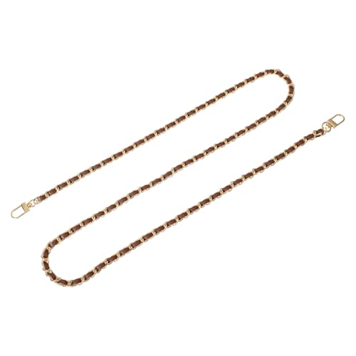 uxcell Purse Chain Strap, 47" Leather Iron Flat Chain Strap Handbag Chains Purse Straps with Buckles for Shoulder and Cross Body Bags Replacement Strap (Dark Brown Strap + Gold Chain)