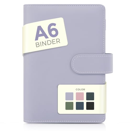 SKYDUE A6 ringband, kunstleer, ringband, A6, navulbaar, budgetbinder, notitieboek (binnenpapier niet inbegrepen), organizer voor kantoor, school en reizen (paars)