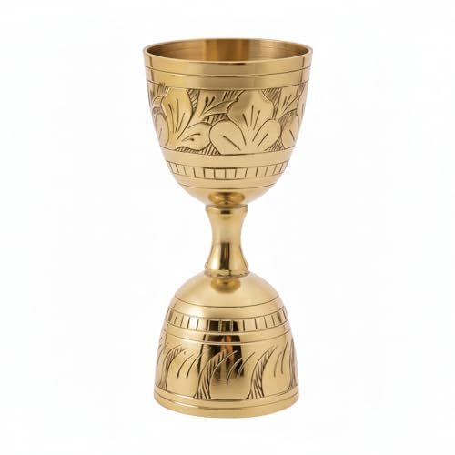 EPNS, Brass Engraved Peg Measure Cup with Decorative Box, 30 ml / 60 ml, Golden