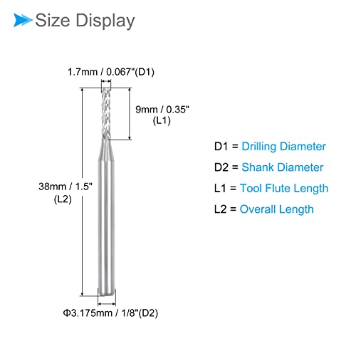 Image of Carbide End Mill Engraving Milling Bits, 1.7mm Bit Dia. 1 /8 inch Shank, CNC Cutting Router Bits Tool - (Applications: for PCB Machine), 10-Pieces
