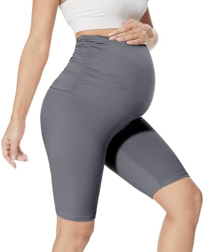 QGGQDD Kurze Umstandsleggings Damen Schwangerschaft Sommer Radlerhose | Umstandsshorts Over Belly Hohe Taille Elastisch Stützend Bequem für Yoga Sport und Alltag
