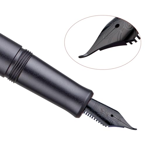 Image of Hongdian M2 Black Forest Mini Fountain Pen, Bent Nib & Sleek Shape Aluminium Short Pocket Travel Pen (Space Gray)