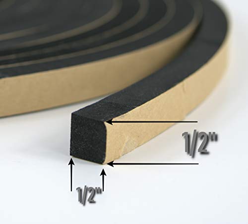 Neoprene Foam Weather Seal High Density Stripping with Adhesive Backing 1/2 Inch Wide 1/2 Inch Thick 25 Feet Long (1/2inch x1/2inch x 25feet)