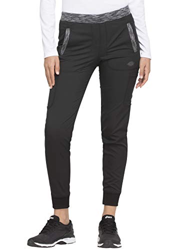Dickies Dynamix Women Scrubs Pant Natural Rise Tapered Leg Jogger DK185P, L Petite, Black
