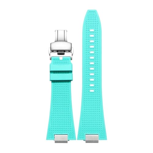 PCCWBCPJC Correa de reloj de caucho fluorado con extremo curvo: liberación rápida, compatible con Tissot PRX Super Player Series T137.410/T137.407(Tiffany silver 1)