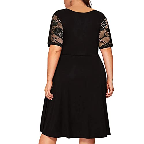 Women's Plus Size Short Sleeve Lace Midi Dress Pleated Casual Summer Flowy Dress with Pockets3