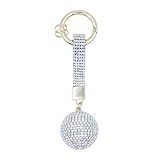 Crystal Keychain Gift for Women Bling Rhinestone Round Ball Backpack Bag Car Key Accessories Lanyard Charm for Women (White)