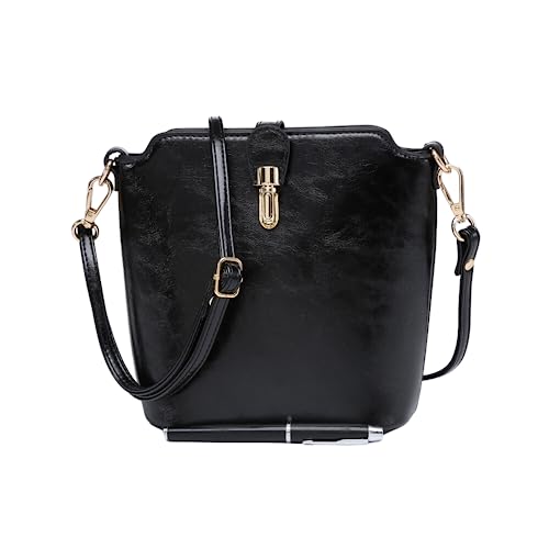 Image of She & Bags Women Sleek Vegan Leather Loop Zip Closure Lightweight Practical Shoulder with Detachable & Adjustable Crossbody Strap BLACK