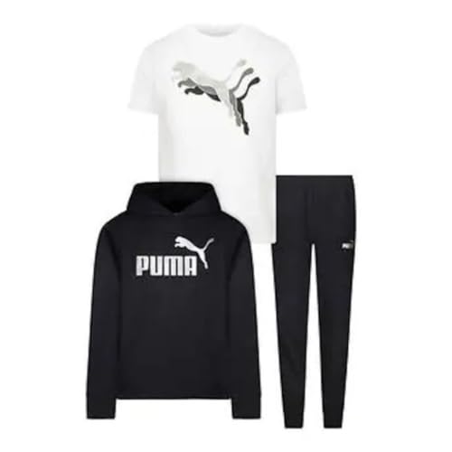 Puma Youth Boy's 3 Piece Set, 1 Tee, 1 Hoodie, 1 Jogger Pant (Black/White, XX-Small)