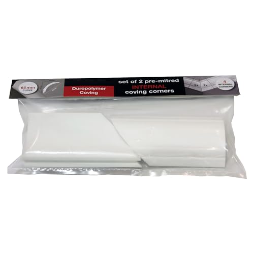 Internal Coving Corner – 65mm Duropolymer Pre-Cut Mitred Pack of 2, Paint-Ready Decorative Trim for 90° Internal Corners, Lightweight DIY Ceiling Moulding