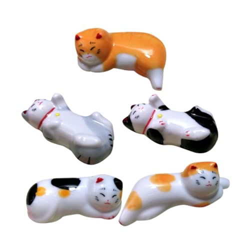 UTHCLO 5個 可愛い猫モチーフ箸置き セラミック製ユニバーサルカトラリーホルダー フォークスプーン対応 卓上用動物デザイン 食器置き 家