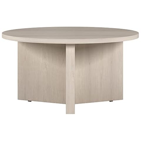 Henn&Hart 32" Wide Round Coffee Table in Alder White, for Home, Living Room, Bedroom, Entertainment Room, Office Cover