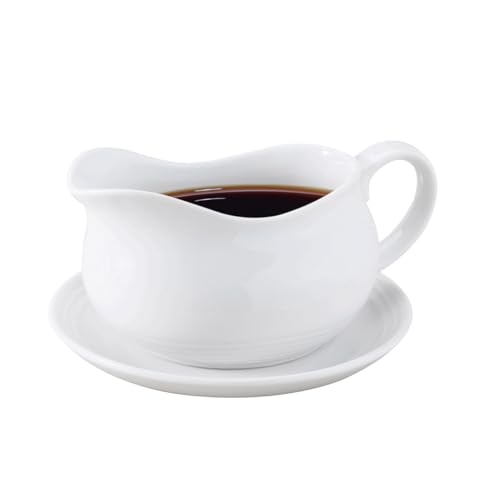 HIC Kitchen Hotel Gravy Sauce Boat with Saucer Stand, Fine White Porcelain, 24-Ounces - Image 3
