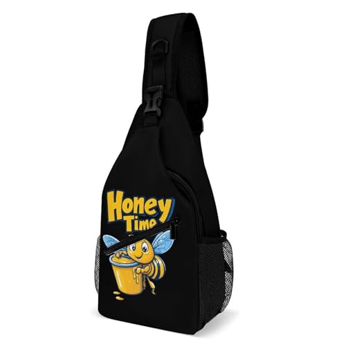 Honey Cute Bee Time Crossbody Sling Backpack Casual Chest Bag Fanny Pack for Women Men Travel Hiking