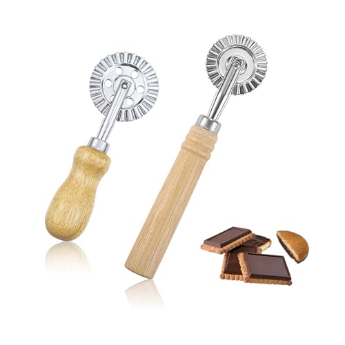 TIANLIN Roulette Patisserie, 2 Pièces Chêne Roulette Decoupe Pates, 16 et 14 cm Roulette à Pâte, Ondulé, 5 et 3,9 cm Disque Roulant, pour Cuisines, Pâtisseries