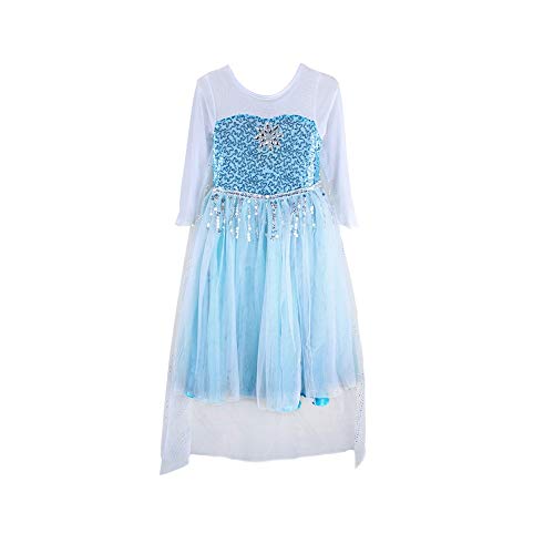 FE10 Lace Elsa Dress Girl Halloween Costume Party 2T-10 USA (7-8 (130cm)) Blue