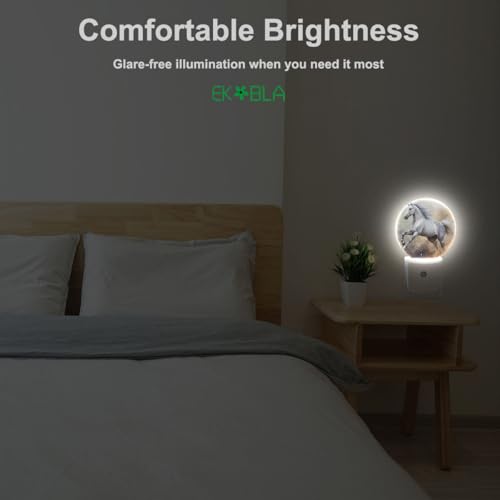 Image of EKOBLA Running Horse Night Light, White Horse Night Lights Plug Into Wall with Dusk to Dawn Light Sensors, Warm Nightlights for Bedroom, Bathroom, Hallway, Kitchen