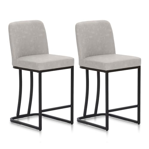 ALPHA HOME - Juego de 2 taburetes de bar, sillas de cocina con estructura metálica, taburete de cocina con respaldo, asiento acolchado, taburete de mostrador, taburete de bistró para cocina, bares