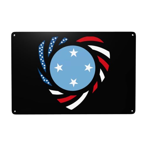 Mur Étain Panneau Nous Aimons L'Amérique Et Les États Fédérés De Micronésie, Nous Les Aimons Pour Toujours Métal Étain Signe Drôle Metal Sign Décorative Tin Signs Pour Chambre Garage 20X30CM