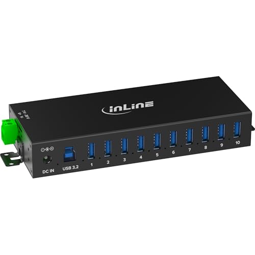 Inline Hub Industriel USB 3.2 Gen.1 avec 10 Ports, boîtier en Aluminium, Montage sur Rail DIN, hub...