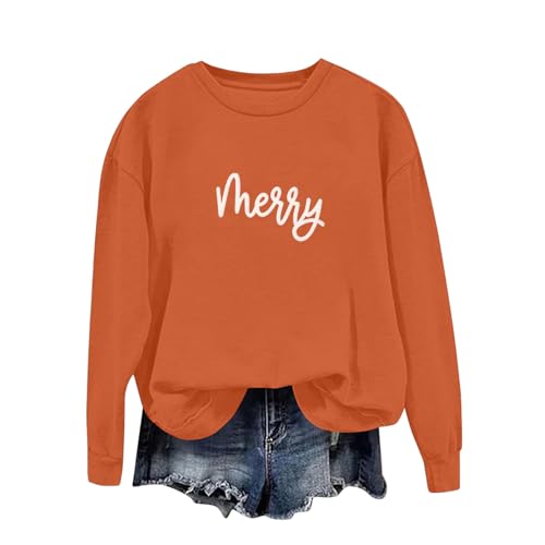 Sudadera de Navidad para mujer, divertida y novedosa sudadera de Navidad con estampado de letras alegres, casual, holgada, de manga larga, cuello redondo, para otoño e invierno, blusas de fiesta