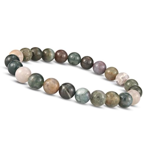 Unique Gems Chakra India Agaat armband voor dames en heren, parelarmband, 8 mm, echte natuursteen, parels, kogelarmband, helende stenen, yoga, meditatie (20 cm tot 23 cm), 20cm bis 23cm, Edelsteen,