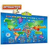 Kids Interactive Talking World Map Touch Activated Geography for Kids, Push-to-Talk Map Learn Over 1000 Facts and Quizzes About 92 Countries World Map Puzzle Game, Fun & Educational