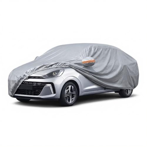 Image of myTVS 100% Waterproof Car Body Cover for Hyundai Aura - Custom-Fit, Double-Layer, UV & Dust Proof, Mirror Pockets & Elastic Clip Lock (CSK 5A)
