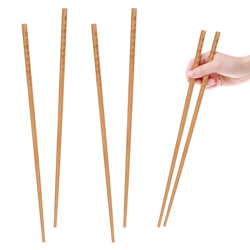 Joynine 32 cm Palillos de Cocina de Madera Reutilizables Extra Largos 2 Pares, para Cocinar y Freír de Forma Segura, Diseño Antideslizante, Reutilizables - Chopsticks de Madera Largos
