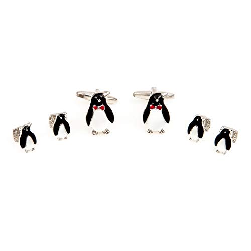 MRCUFF Penguin Black White Tuxedo Cufflinks & Studs Formal Set in Presentation Gift Box & Polishing Cloth2