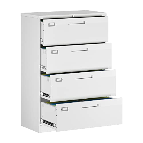 Stani Lateral File Cabinet With Lock, 4 Drawer Metal Filing Cabinet, Lateral Filing Cabinet With Lock For Home Office, Locking Metal Steel Wide File Cabinet For Legal/Letter A4 Size (White) #TOP10