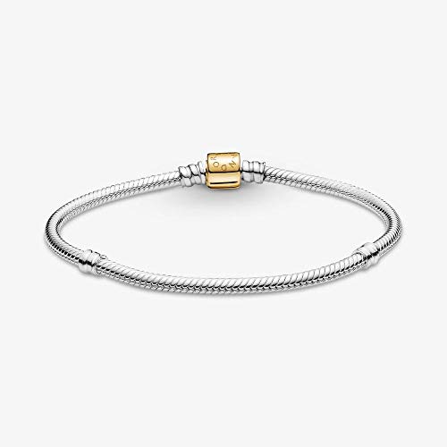 PANDORA Pandora Moments Two-tone Barrel Clasp Snake Chain 925 Sterling Silver Bracelet3