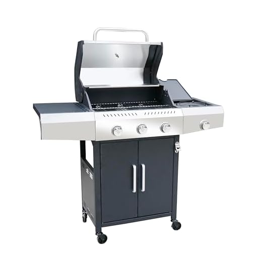 BRICOZONE Barbecue A Gas Professionale XXL 4 Bruciatori Con Bruciatore Laterale 16 Kw Coperchio Doppio Termometro Ruote Piani Laterali Scaldavivande E Griglia In Acciaio Inox (4 Fuochi)