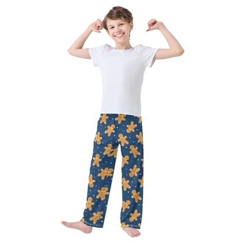 Boys' Pants Winter Gingerbread Man Dark Blue Long Bottoms Jogger Pants Elastic Waist Trousers with Pockets S-XL2