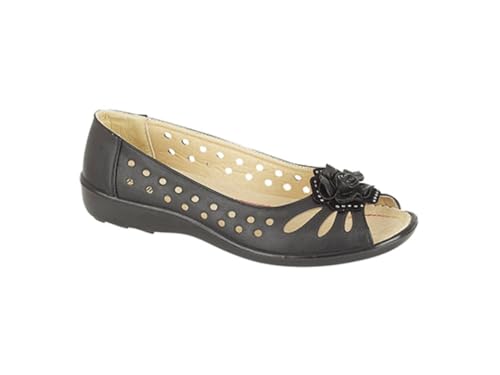 Zapatos casuales de flores para mujer con puntera abierta y grabado perforado