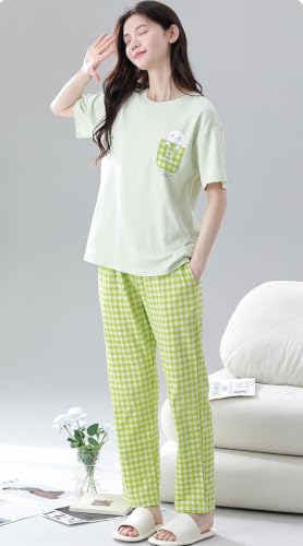 Image of GLASGO Women's Cotton Pajama Set with Top & Pants|| Korean Night Wear|| Loose Fit Home Wear || Lightweight Printed Set || Soft & Comfy Sleepwear for Girls & Women || LNS-4-$