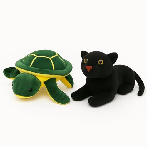 Image of Cute Turtle & Panther Plush Toy Combo - 30 cm Soft Stuffed Animals for Kids | Super Soft & Huggable for Boys & Girls (Pack of 2)