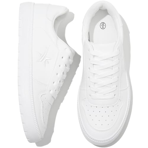 Moudki Womens White Tennis Shoes PU Leather Sneakers Casual Walking Shoes