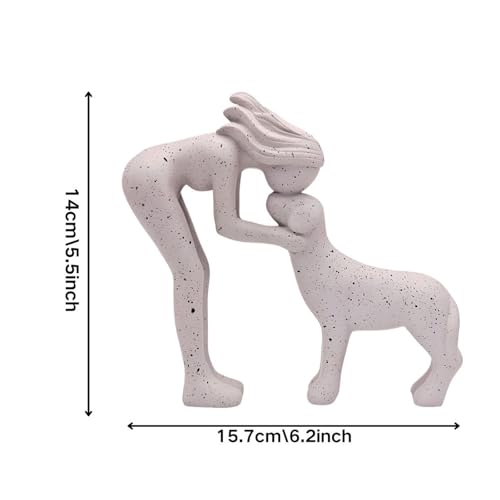 Estatua decorativa mujer y perro 6.18x5.51 pulg blanca miniatura 3