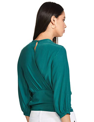 Image of Label RITU KUMAR Round Neck 3 /4 Sleeves Teal Blue Short Top