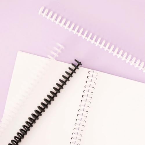 Craftelier - Click-Bindungsspiralen Schritt 3:1 - Schwarz, Weiß und Transparent - 12 mm Durchmesser - wiederverwendbar und zuschneidbar - bis 85 Blatt - 6er-Pack für Größen A4 bis A7