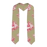 Rococo-Style Patterned Wallpaper With Pink Islands, Figures, Trees Elegant Satin Stole Shawl For Commencement Ceremony, Sharp Corner, One Size
