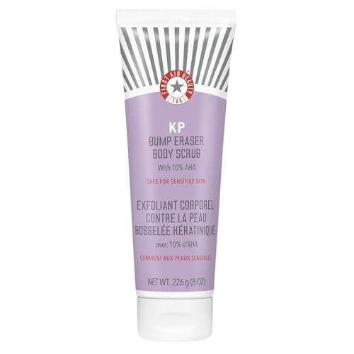 First Aid Beauty KP Bump Eraser Body Scrub with 10% AHA, Keratosis Pilaris Skin Exfoliator with Glycolic and Lactic acids, Helps Reduce Chicken Bumps, Safe for Sensitive Skin, 8 oz