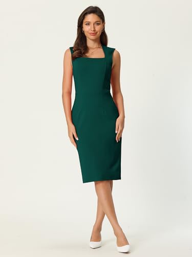 Women's Pencil Dress Sleeveless Square Neck Bodycon Office Work Sheath Dresses2