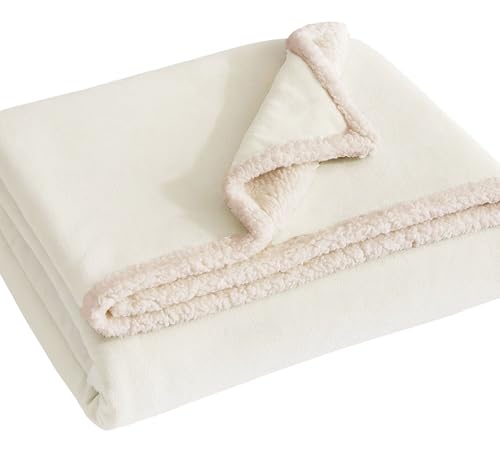 Image of VAS COLLECTIONS Premium Sherpa Flannel Blanket | 460 GSM Ultra-Soft Plush Heavyweight Blanket | Warm & Cozy Winter Comforter for Bedroom - (Off White, 58x88 Inches, Single (2300 g))