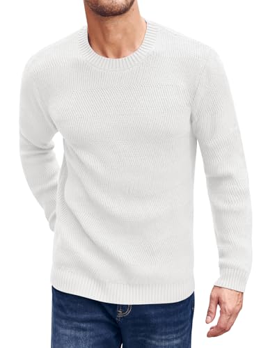 Beotyshow Men's Long Sleeve Crew Neck Casual Textured Sweaters Heavyweight Pullover Jumper