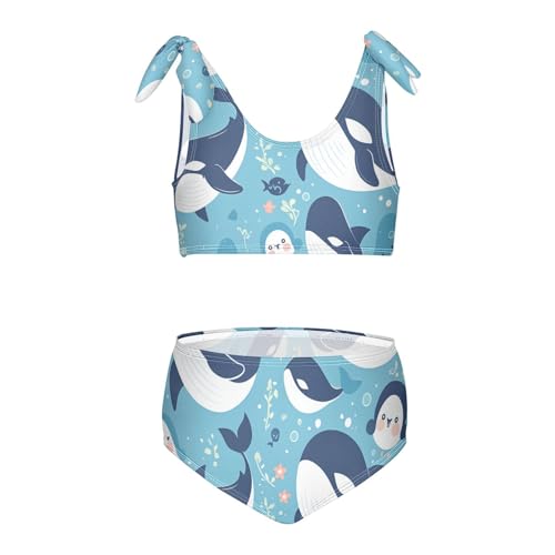 Killer Whale on Blue Girl Two Piece Kids Bikini Set Quick-Dry Swimsuits Swimming Suits Cute Shoulder Strap