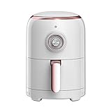 Aria Air Fryers 2Qt Retro Style Ceramic Build, Compact Size Airfryer, Easy Clean & Dishwasher Safe, Ceramic Nonstick Teflon Free Small Convection, White/Rose Gold Trim & Basket Handle