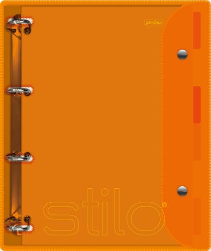 Jandaia - Caderno Argolado/Fichário Universitário Capa Cristal Flexível 200Fls Stilo - Laranja Neon